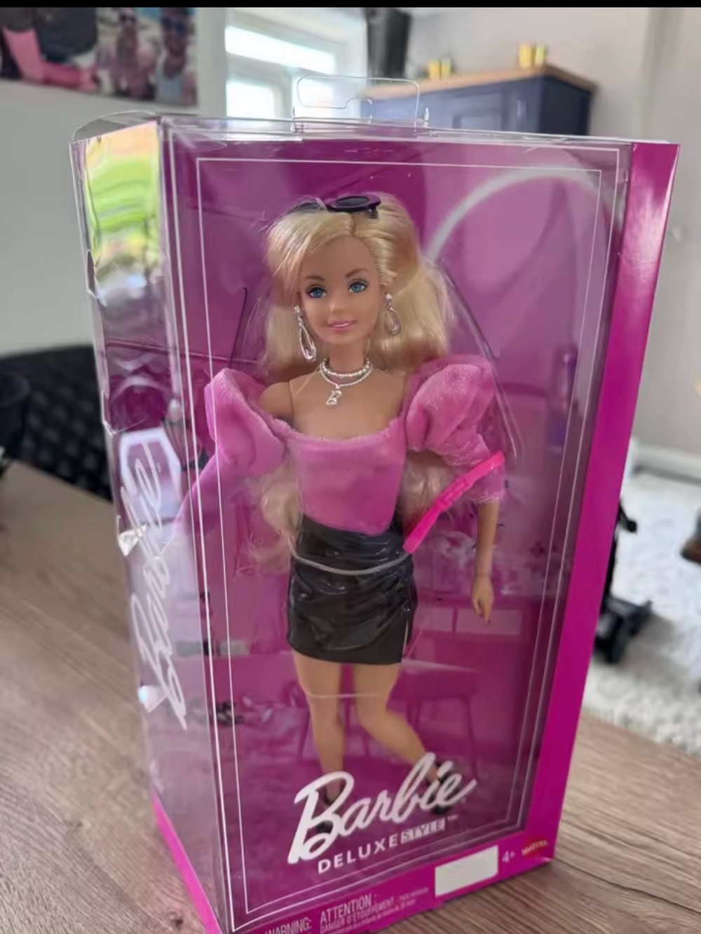Barbie Blonde Doll in Pink Puff Sleeve Top & Black Mini Skirt